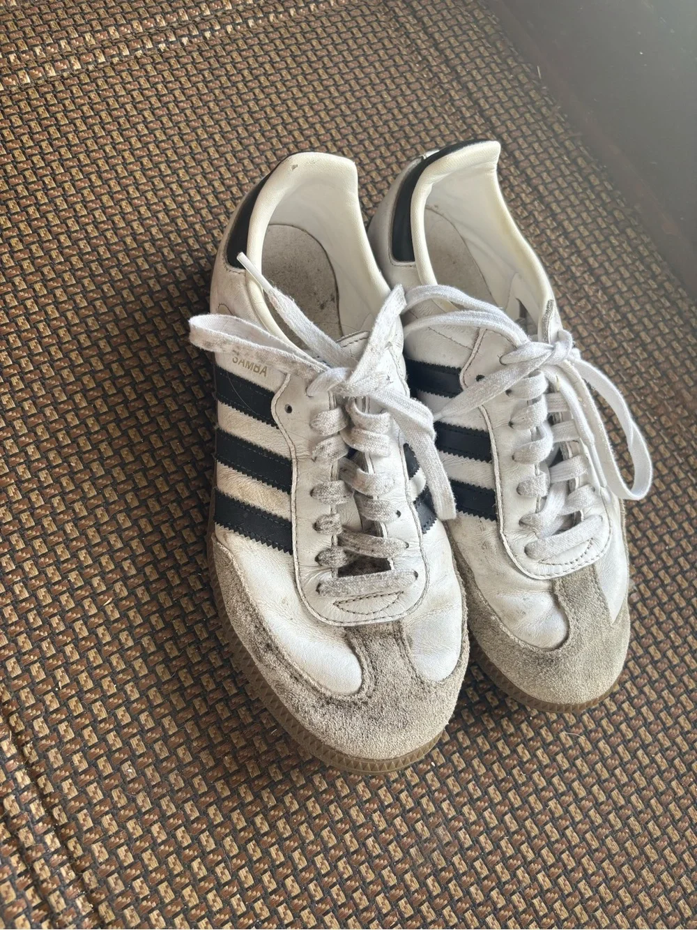 adidas Samba Retro Sneakers in White, Black & Brown
